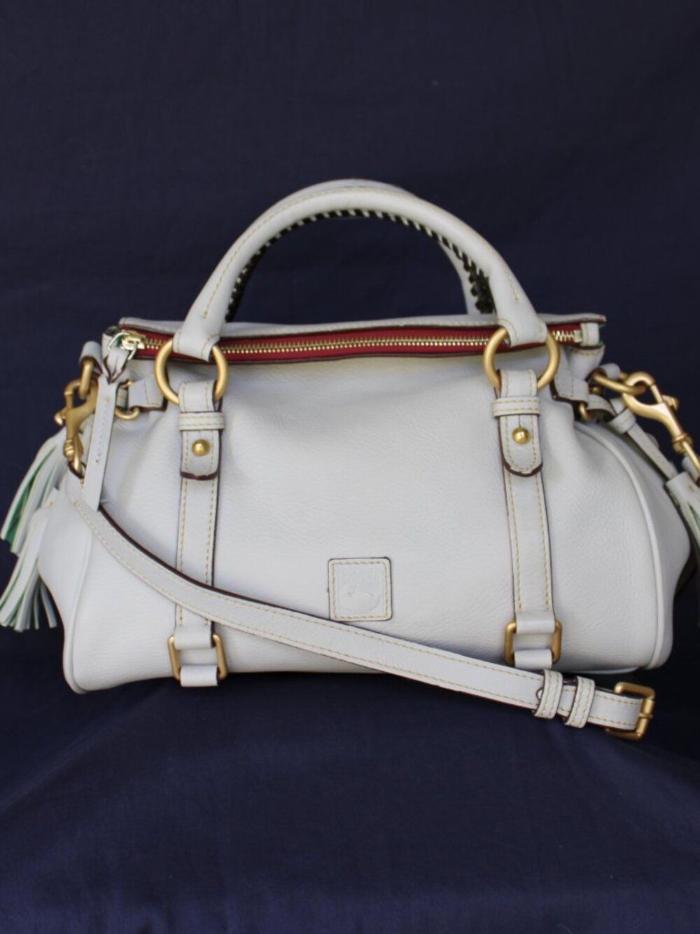 Dooney & Bourke bone light gray satchel leather Florentine tassel purse - Picture 2 of 11
